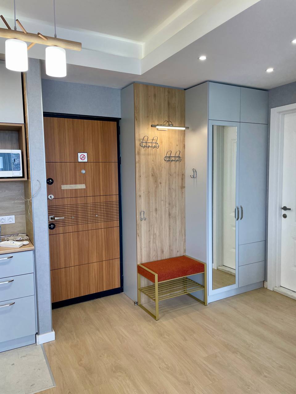 Completed hallway with bench
